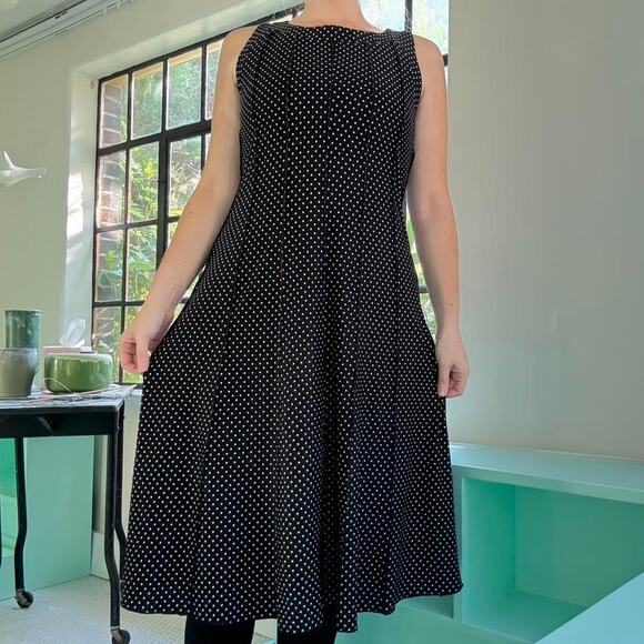 Vintage Black and white polka dot sleeveless midi dress - Size Large / XL - Picture 5 of 5